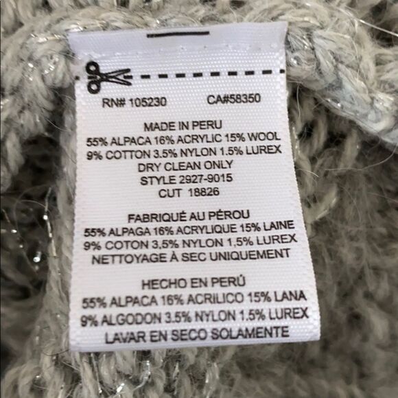 Nwot-Current Elliott Mixed Cable Knit Wool/Alpaca Blend Grey Metallic Sweater - Picture 8 of 9